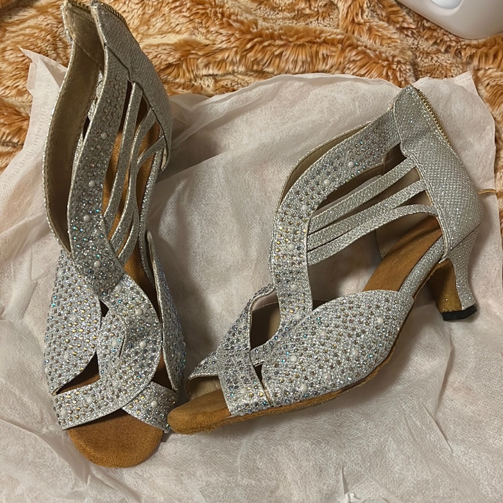 Silver ballroom latin social dance heels